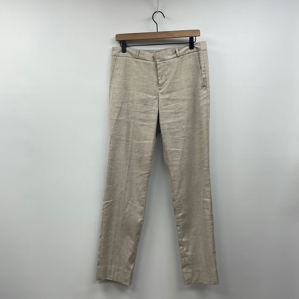 Banana Republic Ryan Mid-Rise Linen Trouser Boot Pant Boho Minimalist Tan 6